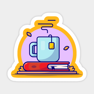 Hot Tea with Book Cartoon Vector Icon Illustration Sticker